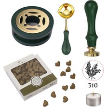 Davetiye Mum Mühürü Uygulama Seti Çim Yeşili Renk 310 Botanik Desen