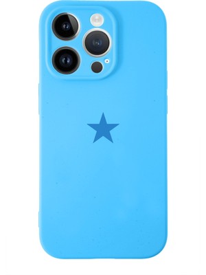 Kzy Apple iPhone 14 Pro ile Uyumlu Kapak Yıldız Logolu Kamera Korumalı Içi Kadife Lansman Silikon Kılıf - Açık Mavi