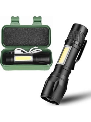 Ultra Güçlü USB Şarjlı Kutulu El Feneri - Kamp Feneri - Avcılık Feneri - USB Fener