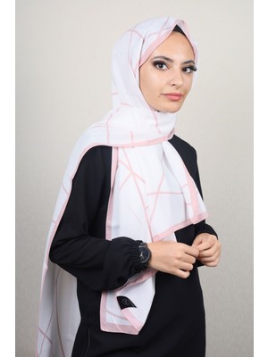 Modakaşmir  Moda Kaşmir Pembe-Beyaz Serisi Medine Ipeği Şal - Desen-01 - Renk-01 -93
