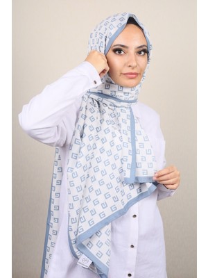 Modakaşmir  Moda Kaşmir Mavi-Beyaz Serisi Medine Ipeği Şal - Desen-02 - Renk-07 -93