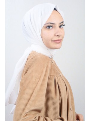 Hint İpek  Hint Ipek Düz Renk Krinkıl Şal - Desen-01 - Beyaz -93