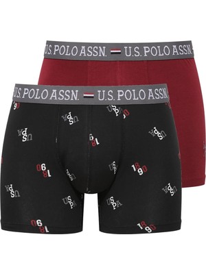 U.S. Polo Assn. 80487 Erkek Modal 2'li Boxer-Bordo&Siyah