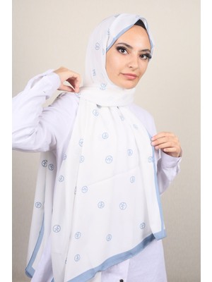 Modakaşmir  Moda Kaşmir Mavi-Beyaz Serisi Medine Ipeği Şal - Desen-02 - Renk-13 -93
