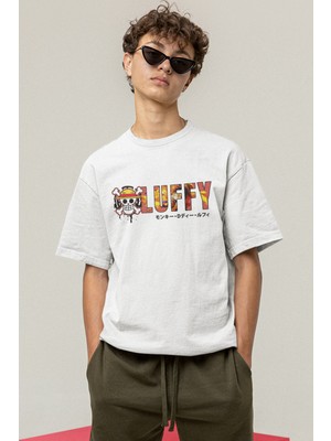 Populus One Piece Luffy Logo Beyaz Tişört