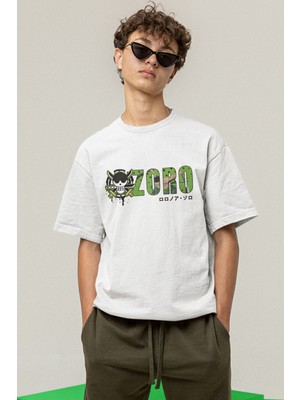 Populus One Piece Zoro Logo Beyaz Tişört