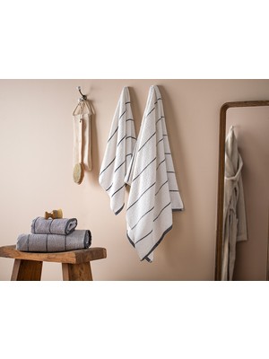 English Home Cosy Pamuklu Hamam Seti Gri-Beyaz