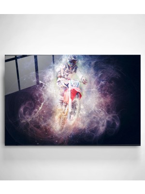 Hinora Motorsikletli Adam Cam Tablo, Dekoratif Cam Tablo