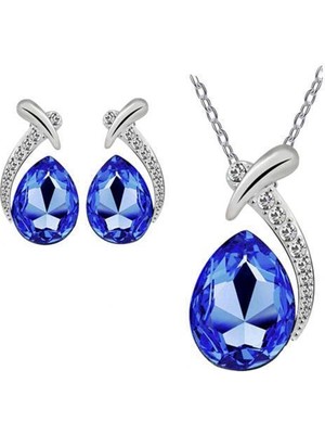 Eleanos 3xcrystal Rhinestone Su Damlası Kolye Kolye Küpe Takı Seti Gümüş 3 Adet (Yurt Dışından)