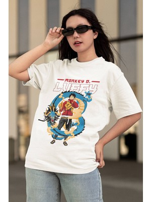 Populus One Piece Luffy Kaido Beyaz Tişört