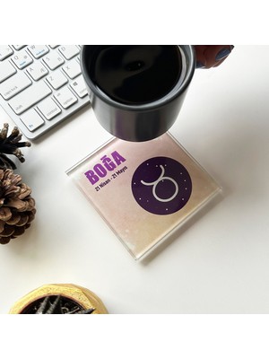 Decorita Cam Bardak Altlığı Burçlar Boğa Burcu 4'lü Takım 10 x 10 cm