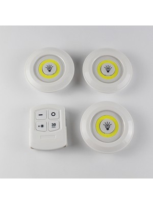 Go İthalat 3'lü Uzaktan Kumandalı Pilli Yapışkanlı Kablosuz LED Spot Lambalar