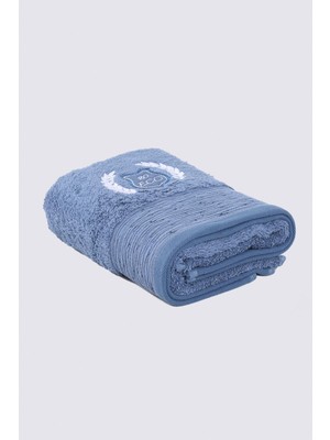 Ecocotton Derin Aile Bornoz  Seti %100 Organik Pamuk Nakışlı Krem - Mavi - M - L