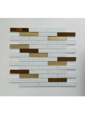 MozaiKristaL Mutfak Tezgah Arası ve Iç Dekorasyon Için 20X98X4 Mm, 30 cm Fileli, Beyaz & Gold  Mix Kristal Cam Mozaik. ( 1 Koli = 11 File Karo = 1 m2 Fiyatıdır )