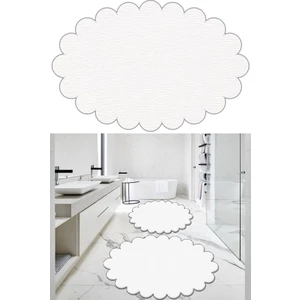 Balat Halı 2'li Beyaz Banyo Paspası Banyo Halısı Peluş Halı Klozet Takımı 50X80(ELIPS PAPATYA)-60X100(ELIPS Papatya)