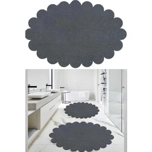 Balat Halı 2'li Koyu Gri Banyo Paspası Banyo Halısı Peluş Halı Klozet Takımı 50X80(ELIPS PAPATYA)-60X100(ELIPS Papatya)