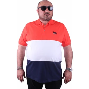 Moc Grande Mocgrande Büyük Beden Polo Yaka Tişört Parçalı 23414 Nar Çiçeği