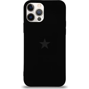 Apple iPhone 12 Pro Max ile Uyumlu Kapak Yıldız Logolu Içi Kadife Lansman Silikon Kılıf - Siyah