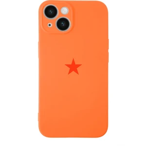 Kzy Apple iPhone 14 Plus ile Uyumlu Kapak Yıldız Logolu Kamera Korumalı Içi Kadife Lansman Silikon Kılıf - Turuncu