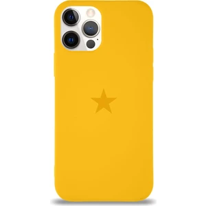 Apple iPhone 12 Pro Max ile Uyumlu Kapak Yıldız Logolu Içi Kadife Lansman Silikon Kılıf - Sarı