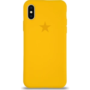Kzy Apple iPhone x ile Uyumlu Kapak Yıldız Logolu Içi Kadife Lansman Silikon Kılıf - Sarı