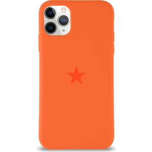 Apple iPhone 11 Pro Max ile Uyumlu Kapak Yıldız Logolu Içi Kadife Lansman Silikon Kılıf - Turuncu