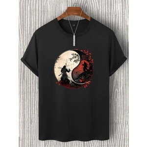 Yin Yang Tasarımlı Pamuklu Oversize Tişört.  Yin Yang ve Samuray Temalı Unisex Tişört