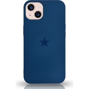 Apple iPhone 13 ile Uyumlu Kapak Yıldız Logolu Içi Kadife Lansman Silikon Kılıf - Lacivert