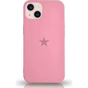 Kzy Apple iPhone 13 ile Uyumlu Kapak Yıldız Logolu Içi Kadife Lansman Silikon Kılıf - Pembe
