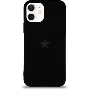 Kzy Apple iPhone 12 ile Uyumlu Kapak Yıldız Logolu Içi Kadife Lansman Silikon Kılıf - Siyah