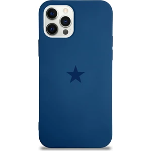 Kzy Apple iPhone 12 Pro ile Uyumlu Kapak Yıldız Logolu Içi Kadife Lansman Silikon Kılıf - Lacivert