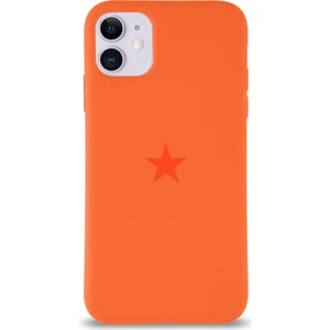 Kzy Apple iPhone 11 ile Uyumlu Kapak Yıldız Logolu Içi Kadife Lansman Silikon Kılıf - Turuncu