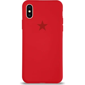 Kzy Apple iPhone x ile Uyumlu Kapak Yıldız Logolu Içi Kadife Lansman Silikon Kılıf - Kırmızı