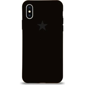 Kzy Apple iPhone x ile Uyumlu Kapak Yıldız Logolu Içi Kadife Lansman Silikon Kılıf - Siyah