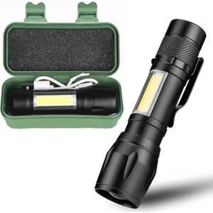 Ultra Güçlü USB Şarjlı Kutulu El Feneri - Kamp Feneri - Avcılık Feneri - USB Fener
