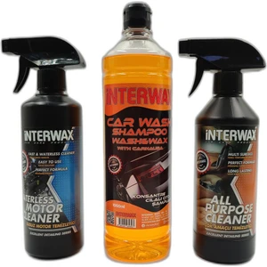 Interwax 3'lü Set Susuz Motor Temizleyici 500 ml + Çok Amaçlı Döşeme Temizleyici 500 ml + Cilalı Oto Şampuanı 1000 Ml.