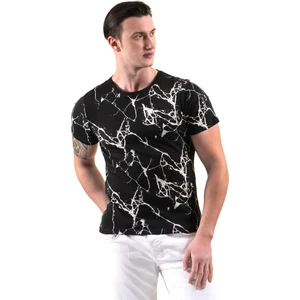 Exve Exclusive Siyah Üzerine Beyaz Ağ Baskılı Tasarım Bisiklet Yaka Basic T-Shirt Normal Fit Erkek Tişört