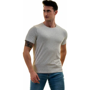 Exve Exclusive Gri Melanj Bisiklet Yaka Basic T-Shirt Normal Fit Erkek Tişört
