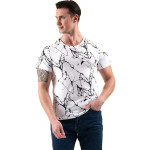 Exve Exclusive Beyaz Üzerine Siyah Baskılı Tasarım Bisiklet Yaka Basic T-Shirt Normal Fit Erkek Tişört