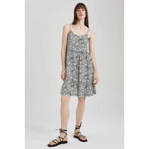 V Yaka Askılı Çiçek Desenli Mini Elbise U3372AZ23HS