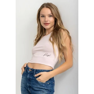 Kadın Halter Yaka Ince Askılı Crop Bluz Krem
