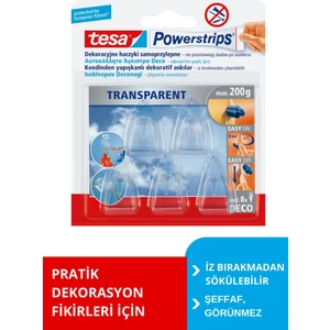 Powerstrips Askı, Şeffaf, Çıkarılabilir, 5 adet