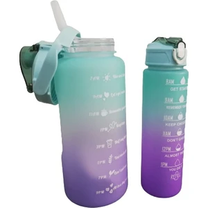 2'li Motivasyonel Işaretli Su Matarası - 2000+900 ml Ikiz Sporcu Tritan Su Matarası