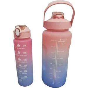 2'li Motivasyonel Işaretli Su Matarası - 2000+900 ml Ikiz Sporcu Tritan Su Matarası