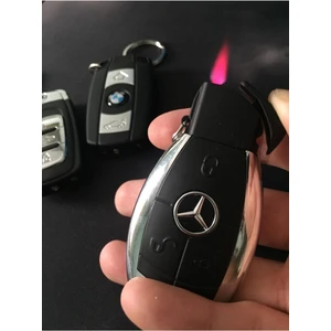 İndirim Center Mercedes Logolu Araba Kumandası Figürlü Işıklı Kırmızı Alevli Turbo Çakmak Anahtarlık