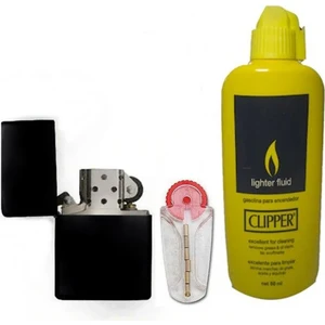 İndirim Center Zippo Siyah Benzinli Çakmak Clipper Benzin 80 ml Zippo Taşı Süper Set