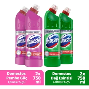 Yoğun Çamaşır Suyu Pembe Güç 750 ml x2 + Domestos Çamaşır Suyu Dağ Esintisi 750 ml x2
