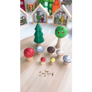Bilmiş Çocuk Waldorf Ahşap Mantar ve Ağaç Seti Oyuncak ( 9 Parça)