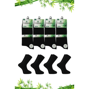 Erkek Bambu Soket Uzun Düz Siyah Çorap Dikişsiz 4'lü Paket
