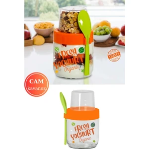 Kaşıklı Cam Müsli Kabı, Meyve Yoğurt Yulaf Müsli Granola Diyet Saklama Kabı 425ml